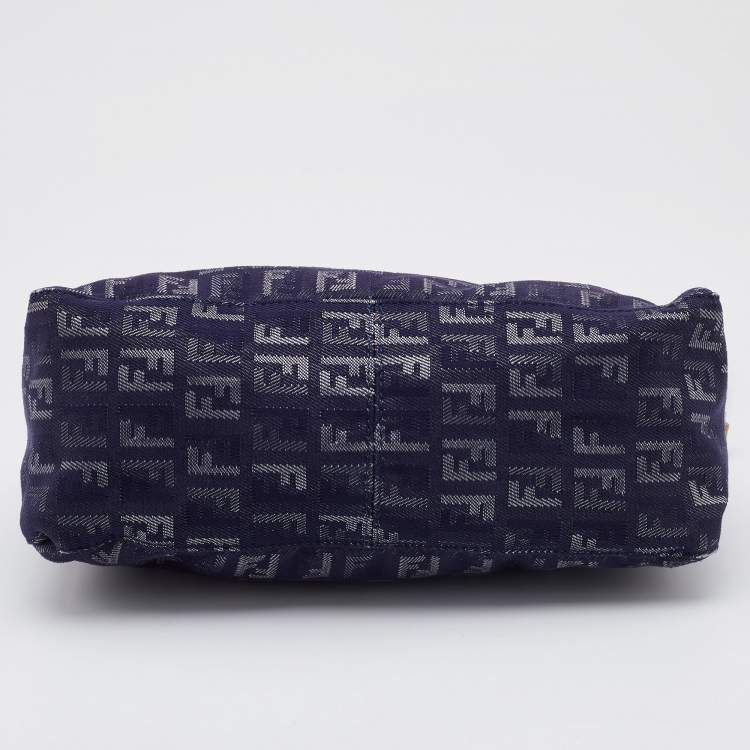 Pre Owned Fendi Blue/Beige Zucchino Canvas and Leather Pochette Bag