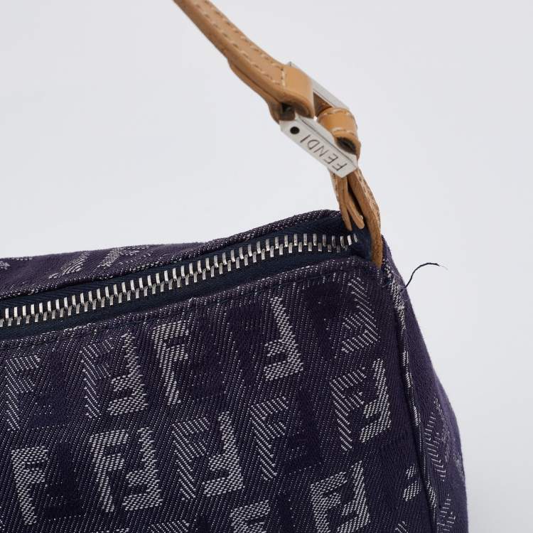 Pre Owned Fendi Blue/Beige Zucchino Canvas and Leather Pochette Bag