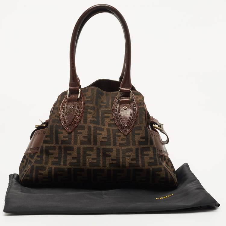 Pre Owned Fendi Tobacco Zucca Canvas and Leather Small Chef De Jour Bag