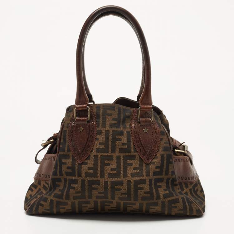 Pre Owned Fendi Tobacco Zucca Canvas and Leather Small Chef De Jour Bag