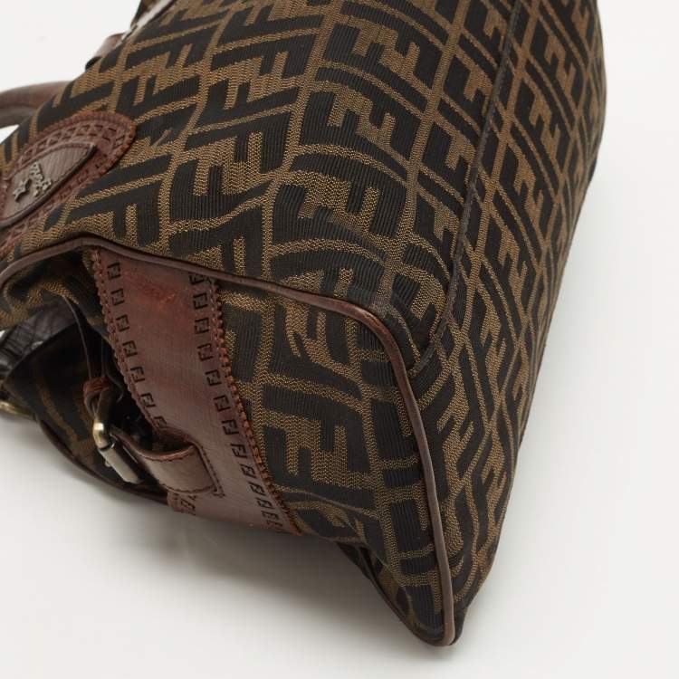 Pre Owned Fendi Tobacco Zucca Canvas and Leather Small Chef De Jour Bag