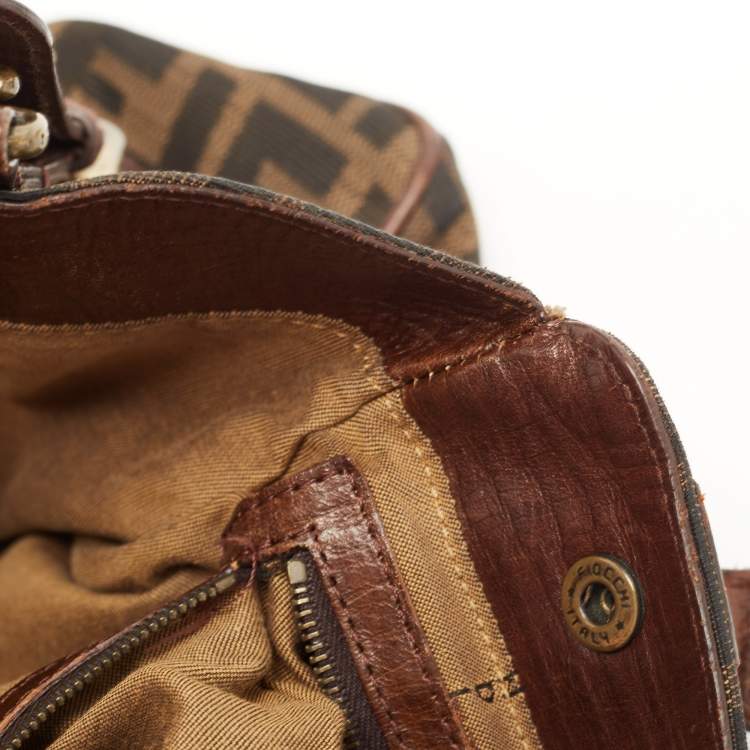 Pre Owned Fendi Tobacco Zucca Canvas and Leather Small Chef De Jour Bag