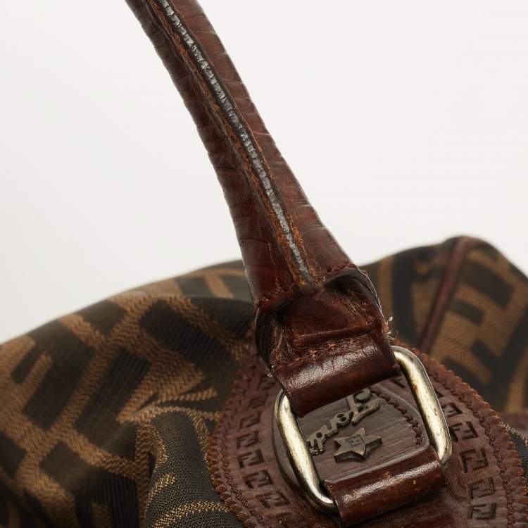 Pre Owned Fendi Tobacco Zucca Canvas and Leather Small Chef De Jour Bag