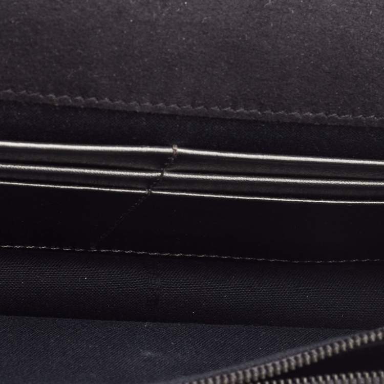 Pre Owned Fendi Metallic Dark Grey Leather Crystal Stud Tube Wallet On Chain