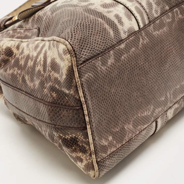Pre Owned Fendi Brown.Cream Karung Leather De Jour Tote