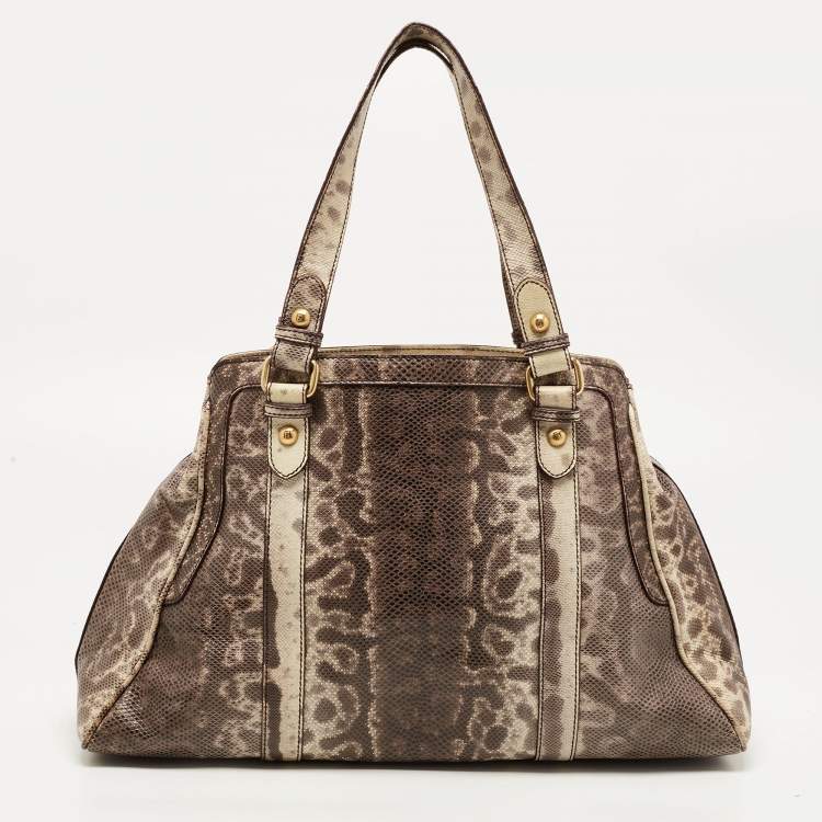 Pre Owned Fendi Brown.Cream Karung Leather De Jour Tote