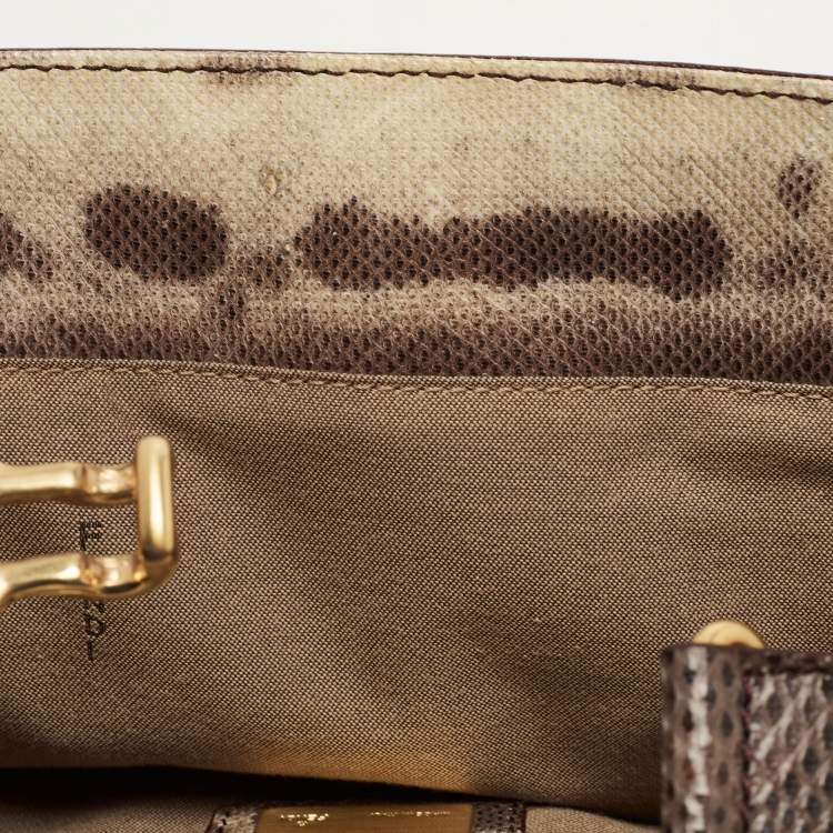 Pre Owned Fendi Brown.Cream Karung Leather De Jour Tote