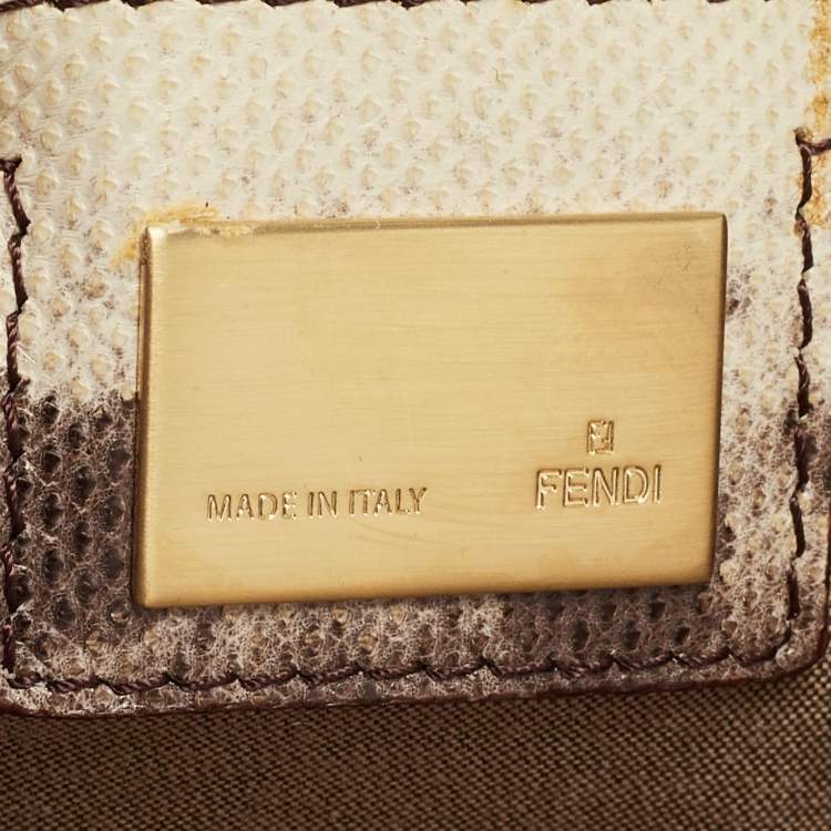 Pre Owned Fendi Brown.Cream Karung Leather De Jour Tote