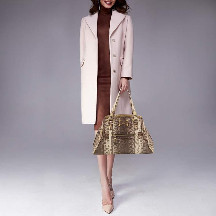 Pre Owned Fendi Brown.Cream Karung Leather De Jour Tote