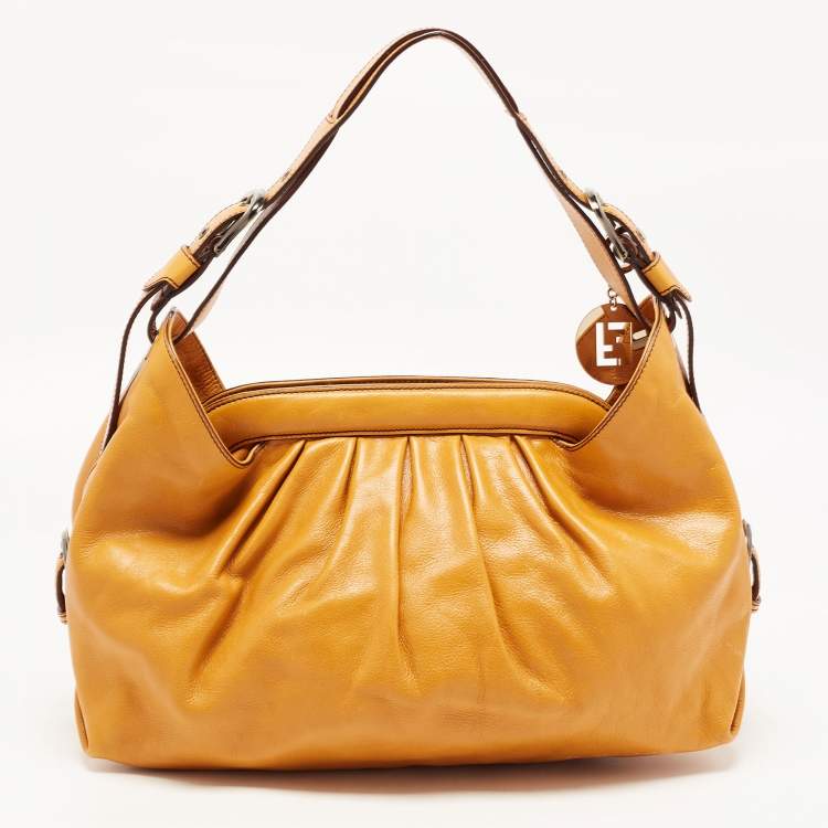 Pre Owned Fendi Tan Leather Frame Hobo