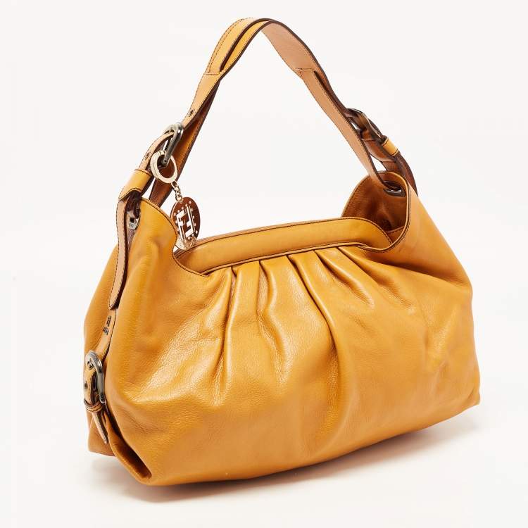Pre Owned Fendi Tan Leather Frame Hobo