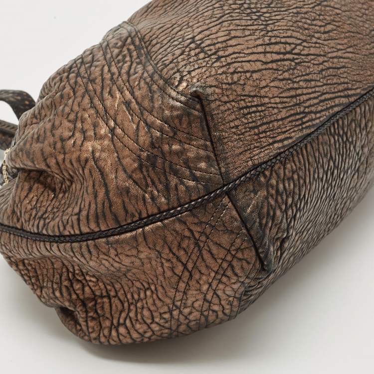 Pre Owned Fendi Bronze Textured Leather Spy Hobo