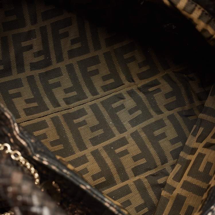 Pre Owned Fendi Bronze Textured Leather Spy Hobo