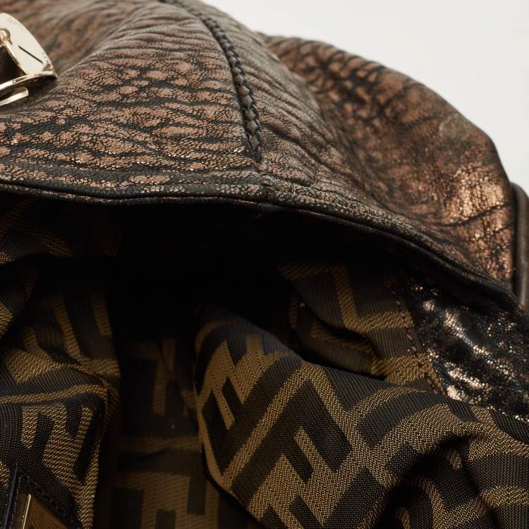 Pre Owned Fendi Bronze Textured Leather Spy Hobo