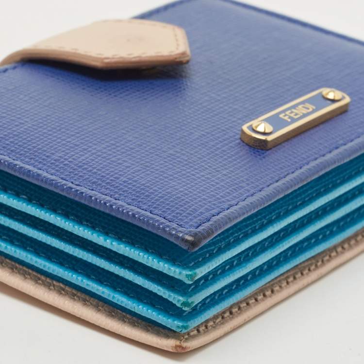 Pre Owned Fendi Tri Color Leather Gusset Card Holder