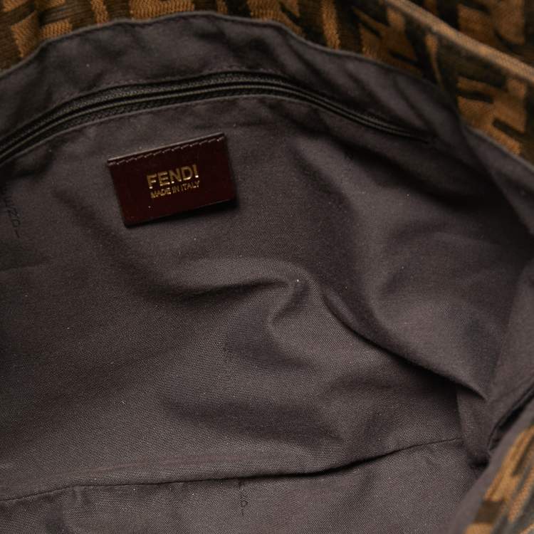 Pre Owned Fendi Tobacco Zucca Canvas and Patent Leather Mia Flap Crossbody Bag