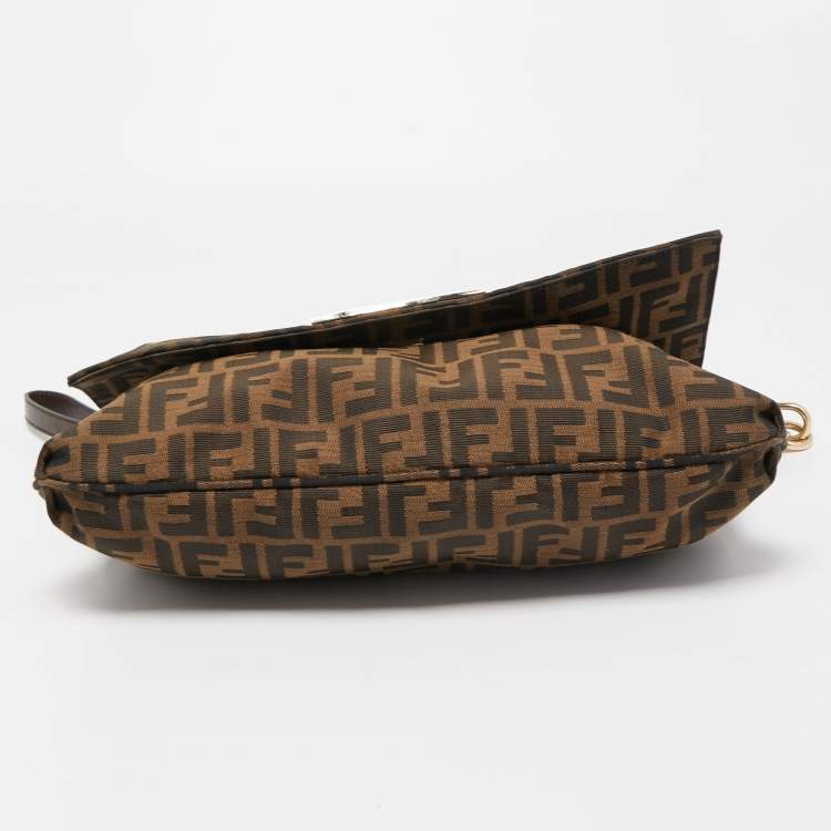 Pre Owned Fendi Tobacco Zucca Canvas and Patent Leather Mia Flap Crossbody Bag