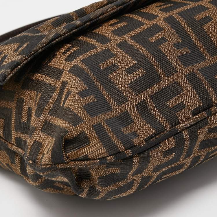 Pre Owned Fendi Tobacco Zucca Canvas and Patent Leather Mia Flap Crossbody Bag