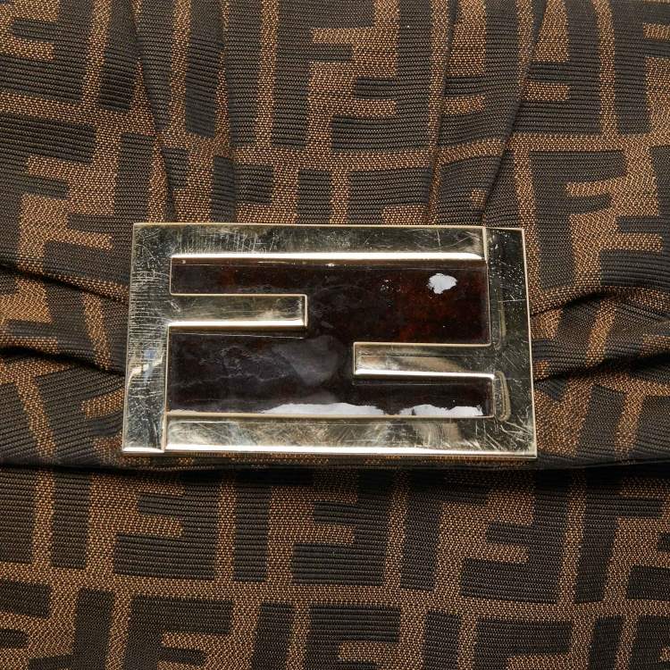 Pre Owned Fendi Tobacco Zucca Canvas and Patent Leather Mia Flap Crossbody Bag