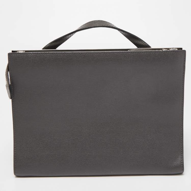 Pre Owned Fendi Grey Croc Embossed Calfhair and Leather Small Demi Jour Top Handle Bag