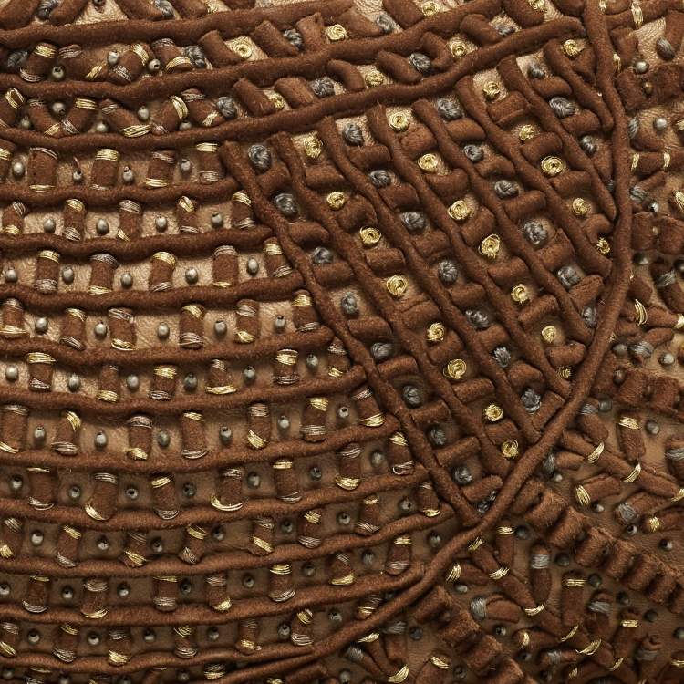 Pre Owned Fendi Brown/Multicolor Leather and Lizard Trim Small Tassel Oyster Hobo