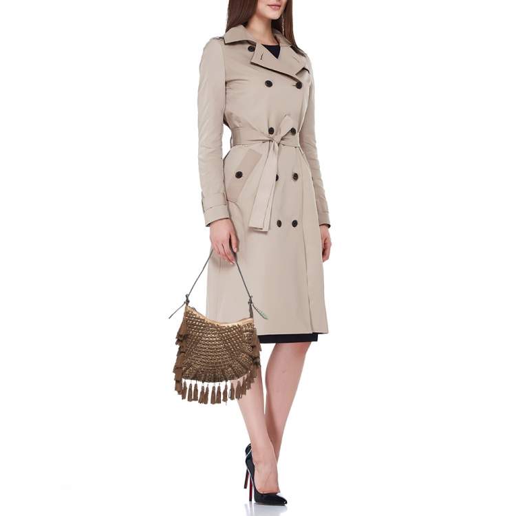 Camel GG-canvas leather-trim trench coat, Gucci