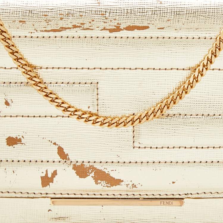 Pre Owned Fendi Gold Laminated Leather Tube On Chain Wallet