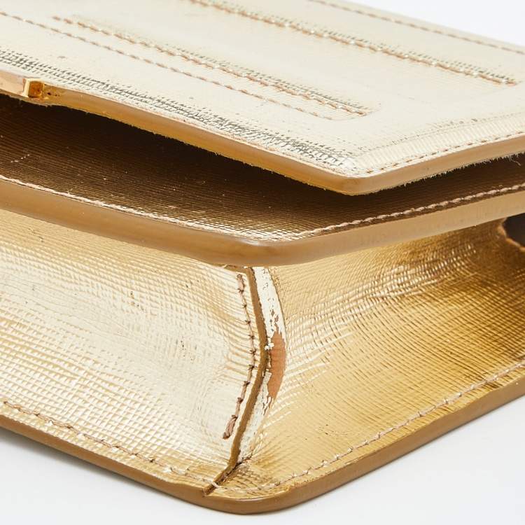 Pre Owned Fendi Gold Laminated Leather Tube On Chain Wallet