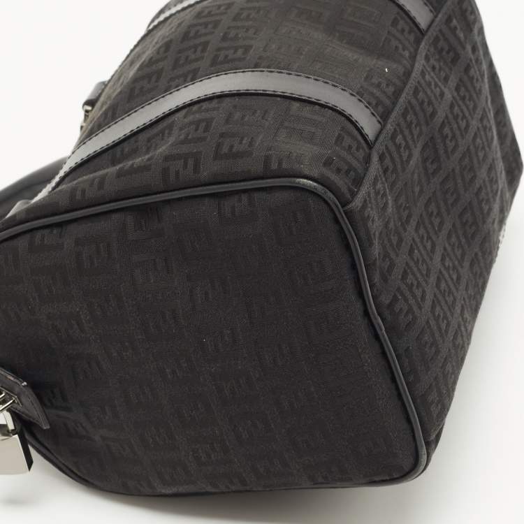 Pre Owned Fendi Black Zucchino Fabric and Leather Small Forever Bauletto Boston Bag