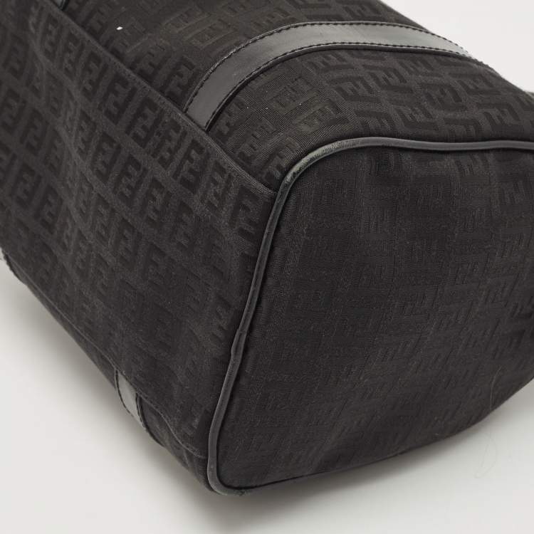 Pre Owned Fendi Black Zucchino Fabric and Leather Small Forever Bauletto Boston Bag