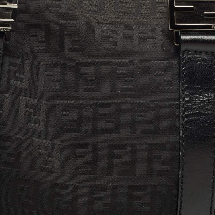 Pre Owned Fendi Black Zucchino Fabric and Leather Small Forever Bauletto Boston Bag