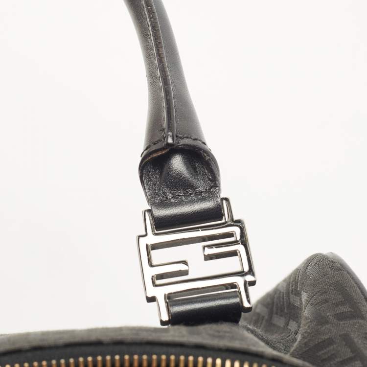 Pre Owned Fendi Black Zucchino Fabric and Leather Small Forever Bauletto Boston Bag