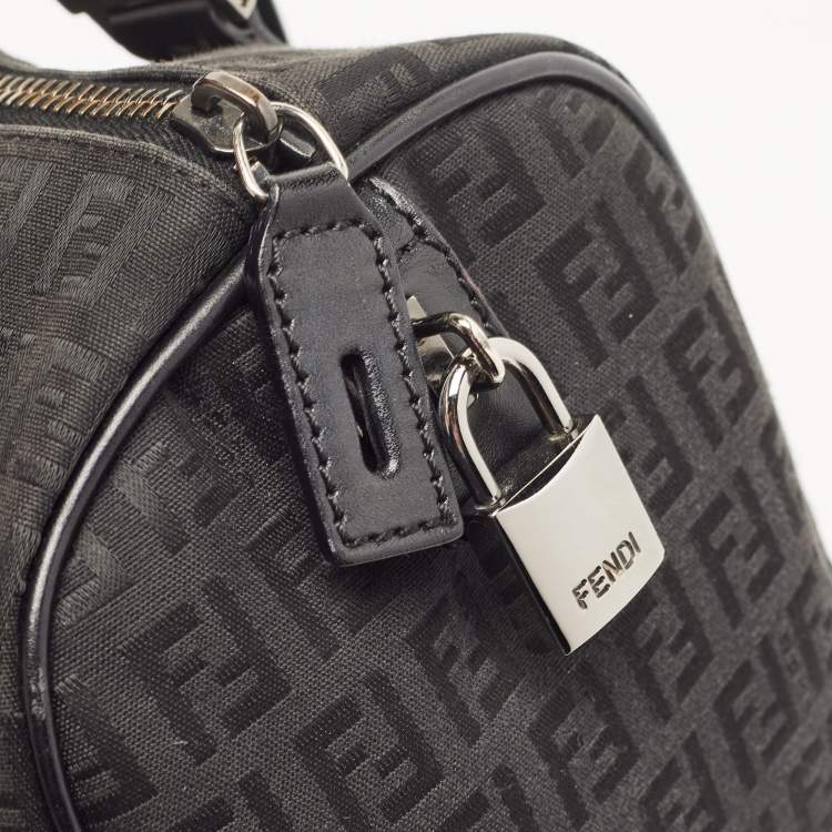 Pre Owned Fendi Black Zucchino Fabric and Leather Small Forever Bauletto Boston Bag