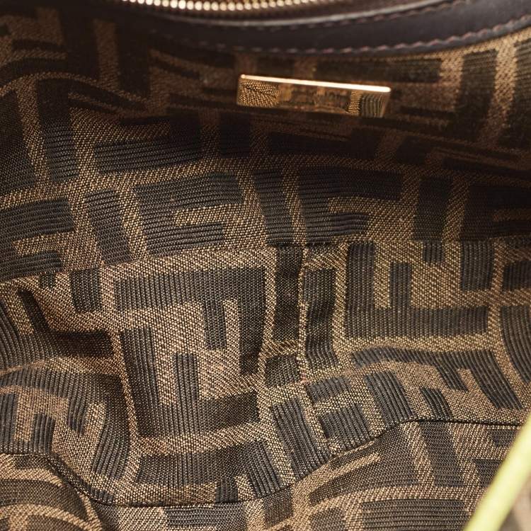 Pre Owned Fendi Neon Green/Tobacco Zucca Canvas Large Baguette Shoulder Bag