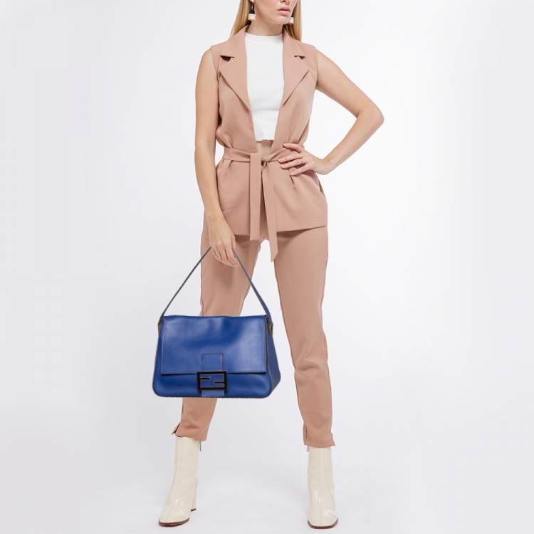 Pre Owned Fendi Blue Leather Mama Forever Shoulder Bag