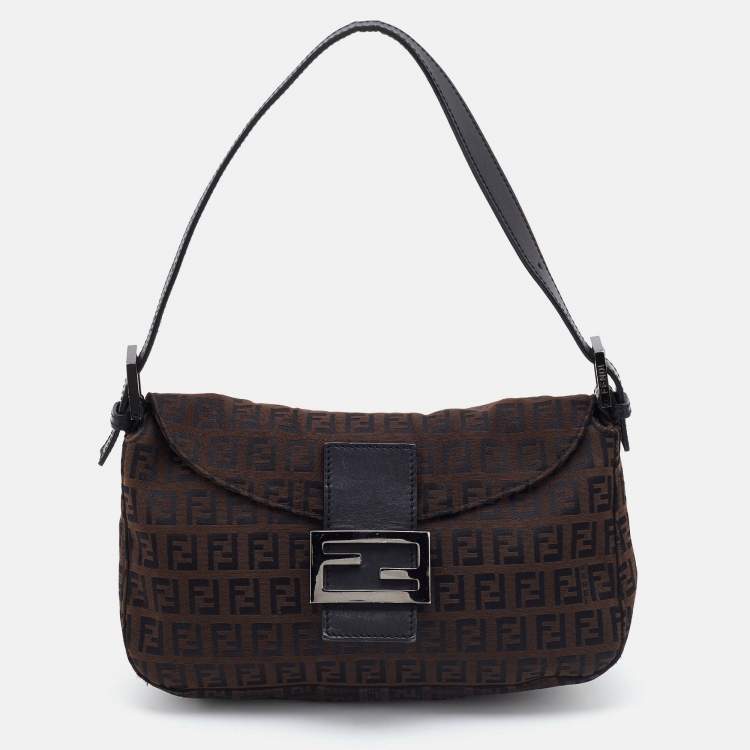 Pre Owned Fendi Black/Brown Zucchino Canvas and Leather Mama Baguette Bag