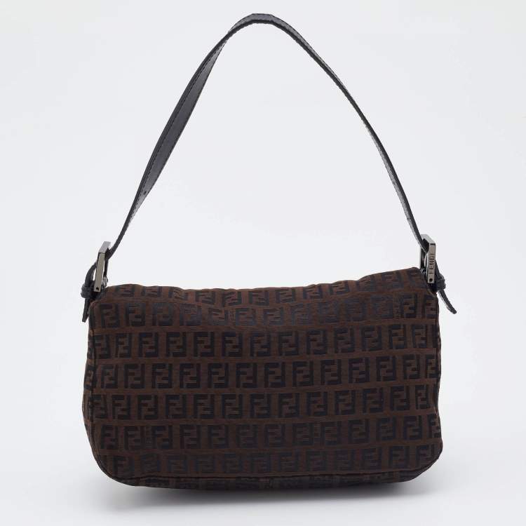 Pre Owned Fendi Black/Brown Zucchino Canvas and Leather Mama Baguette Bag
