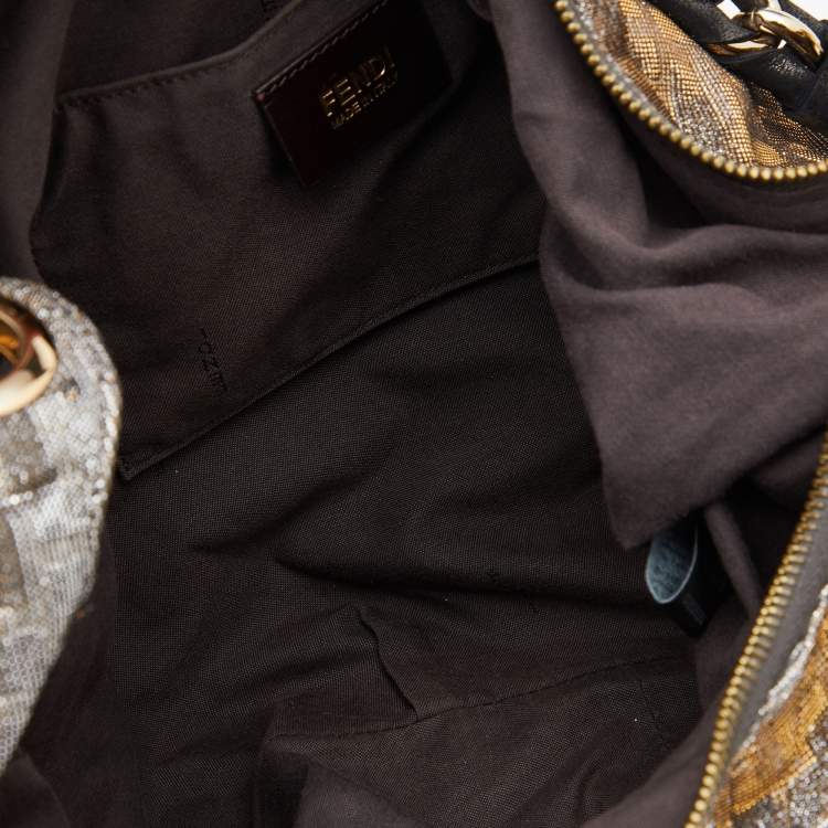 Pre Owned Fendi Metallic Zucca Lurex Fabric Mia Hobo