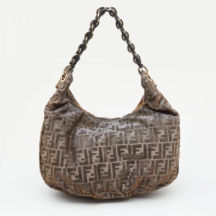 Pre Owned Fendi Metallic Zucca Lurex Fabric Mia Hobo