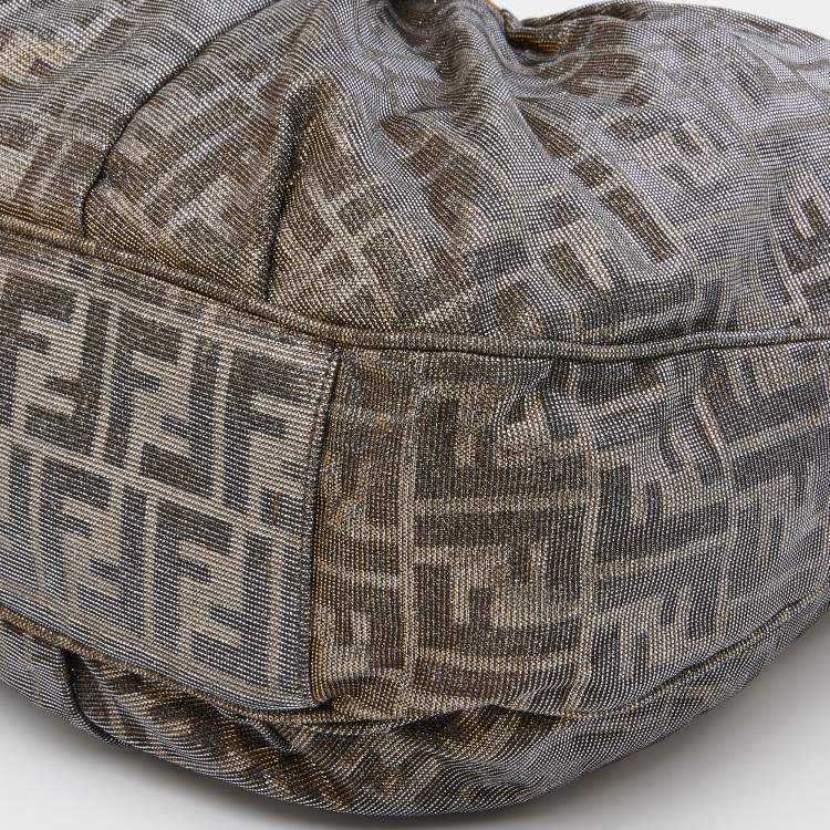 Pre Owned Fendi Metallic Zucca Lurex Fabric Mia Hobo