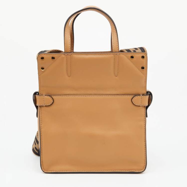 Pre Owned Fendi Beige Leather Small Flip Bag