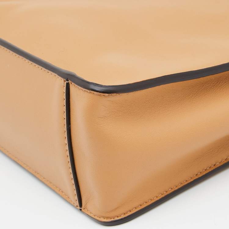 Pre Owned Fendi Beige Leather Small Flip Bag