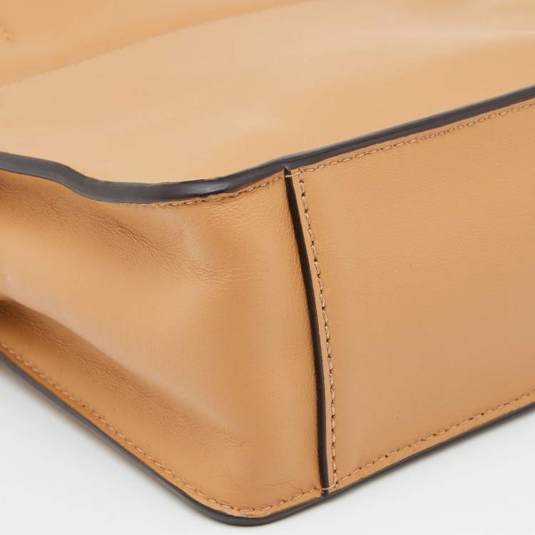 Pre Owned Fendi Beige Leather Small Flip Bag