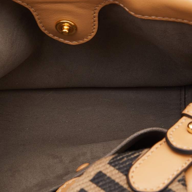 Pre Owned Fendi Beige Leather Small Flip Bag