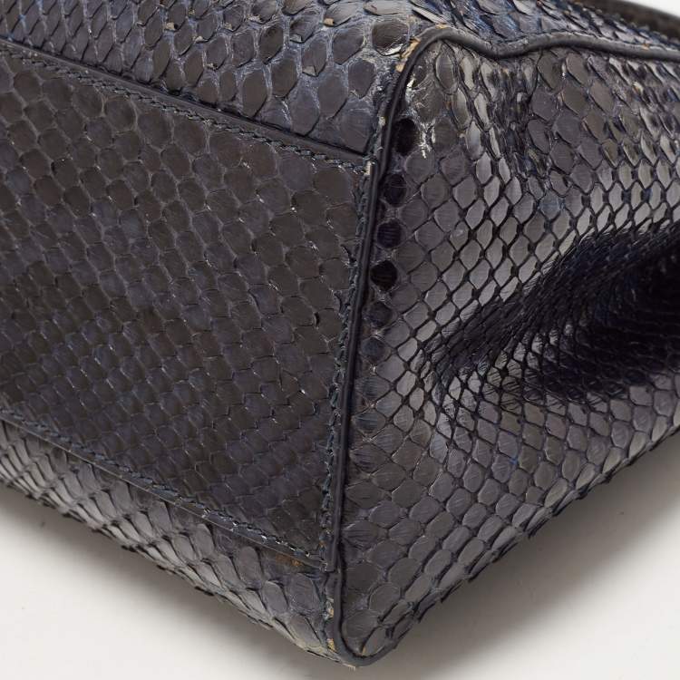 Pre Owned Fendi Navy Blue Python Mini Peekaboo Top Handle Bag
