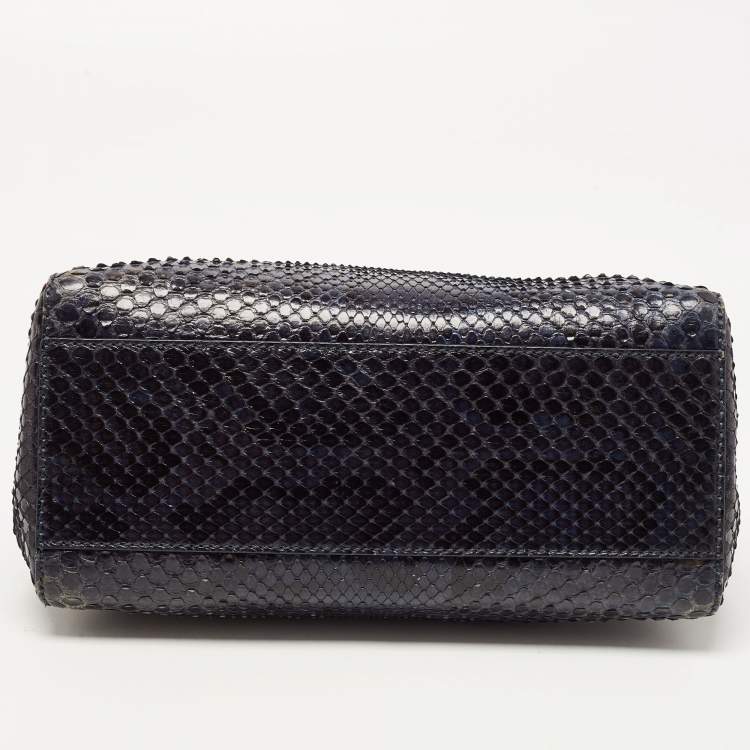 Pre Owned Fendi Navy Blue Python Mini Peekaboo Top Handle Bag