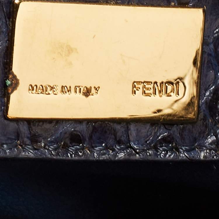 Pre Owned Fendi Navy Blue Python Mini Peekaboo Top Handle Bag