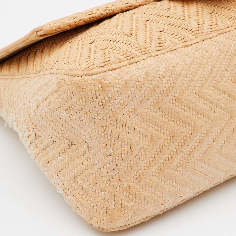 Pre Owned Fendi Beige Raffia and Leather Detail Mama Forever Shoulder Bag