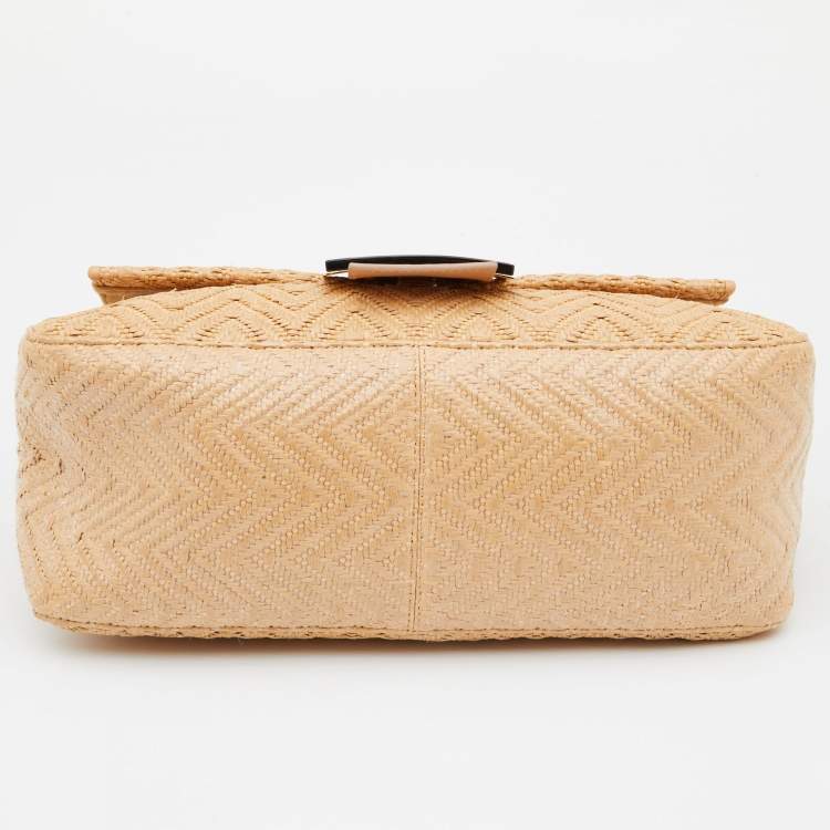 Pre Owned Fendi Beige Raffia and Leather Detail Mama Forever Shoulder Bag