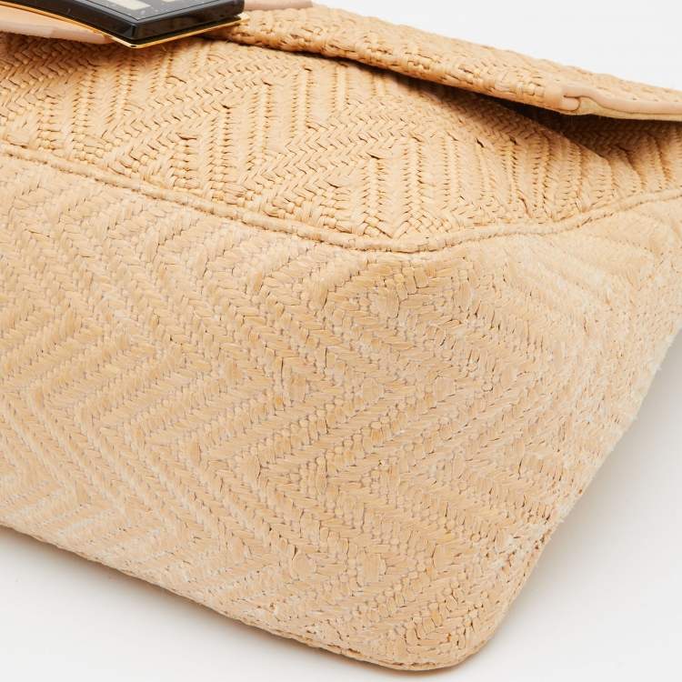 Pre Owned Fendi Beige Raffia and Leather Detail Mama Forever Shoulder Bag